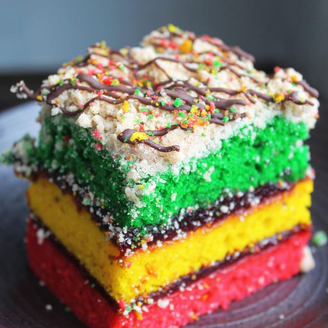 Rainbow Crumb Cake.