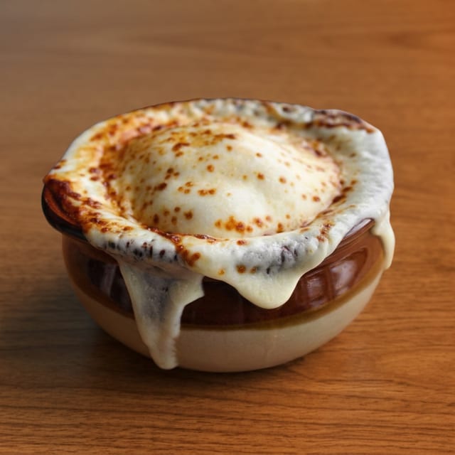 Crock of French Onion Soup.